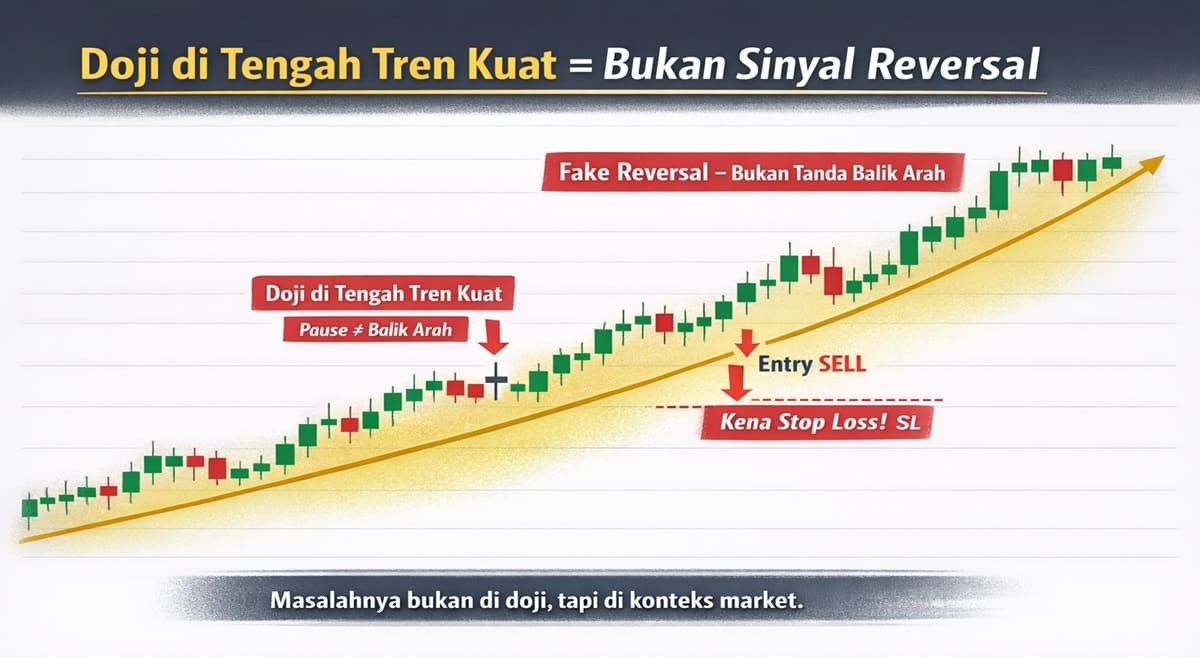 Candle Doji di Tengah Tren Kuat