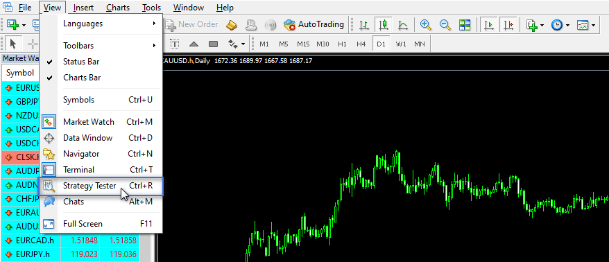 Cara membuka strategy tester metatrader 4